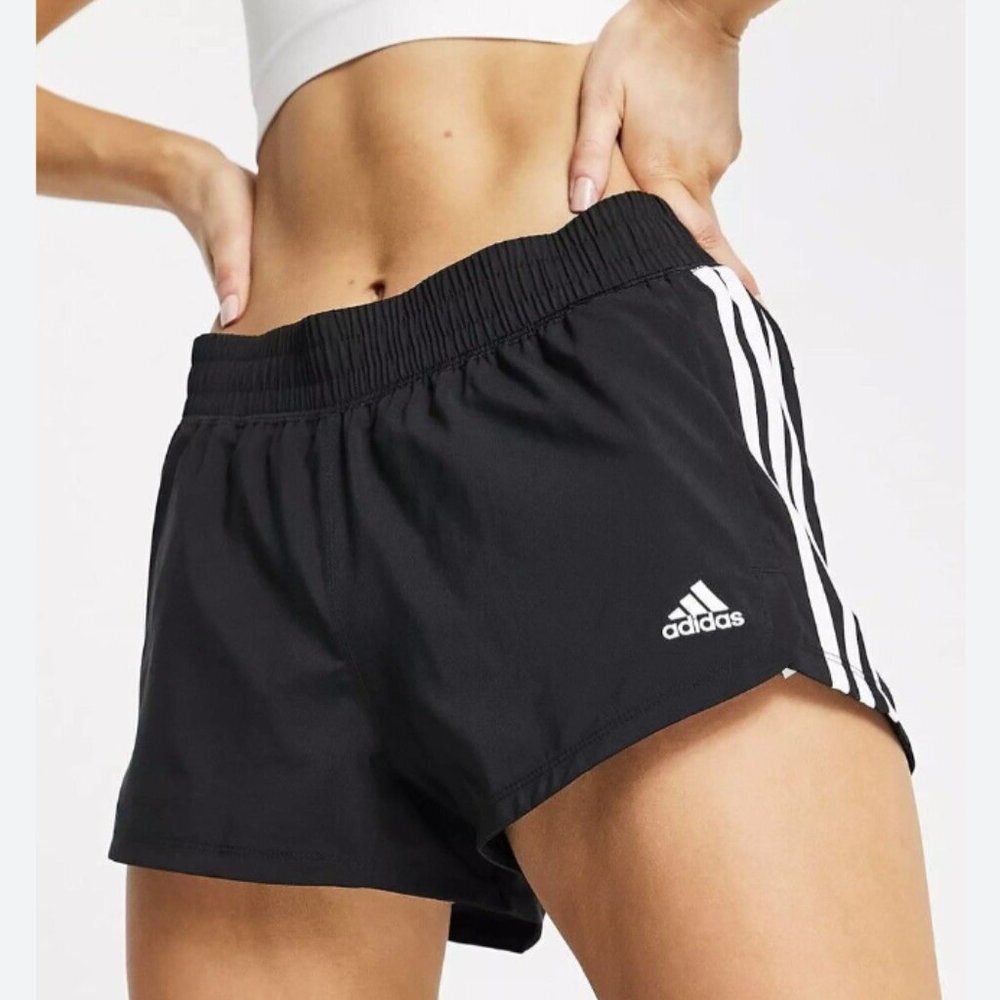 Adidas Shorts Womens XL Pacer 3 Stripe Black Activewear Athletic Workout Gym NEW